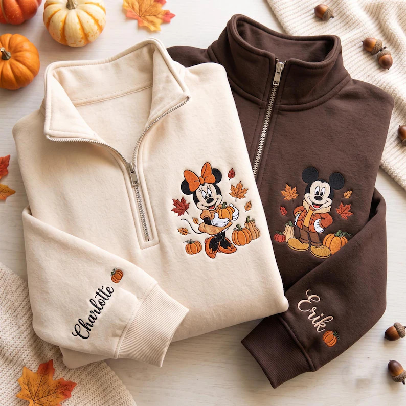 Custom Embroidered Disney Halloween Quarter Zip, Custom Disneyland Minnie Pumpkin Shirt, Cozy Fal... | Etsy (Global)