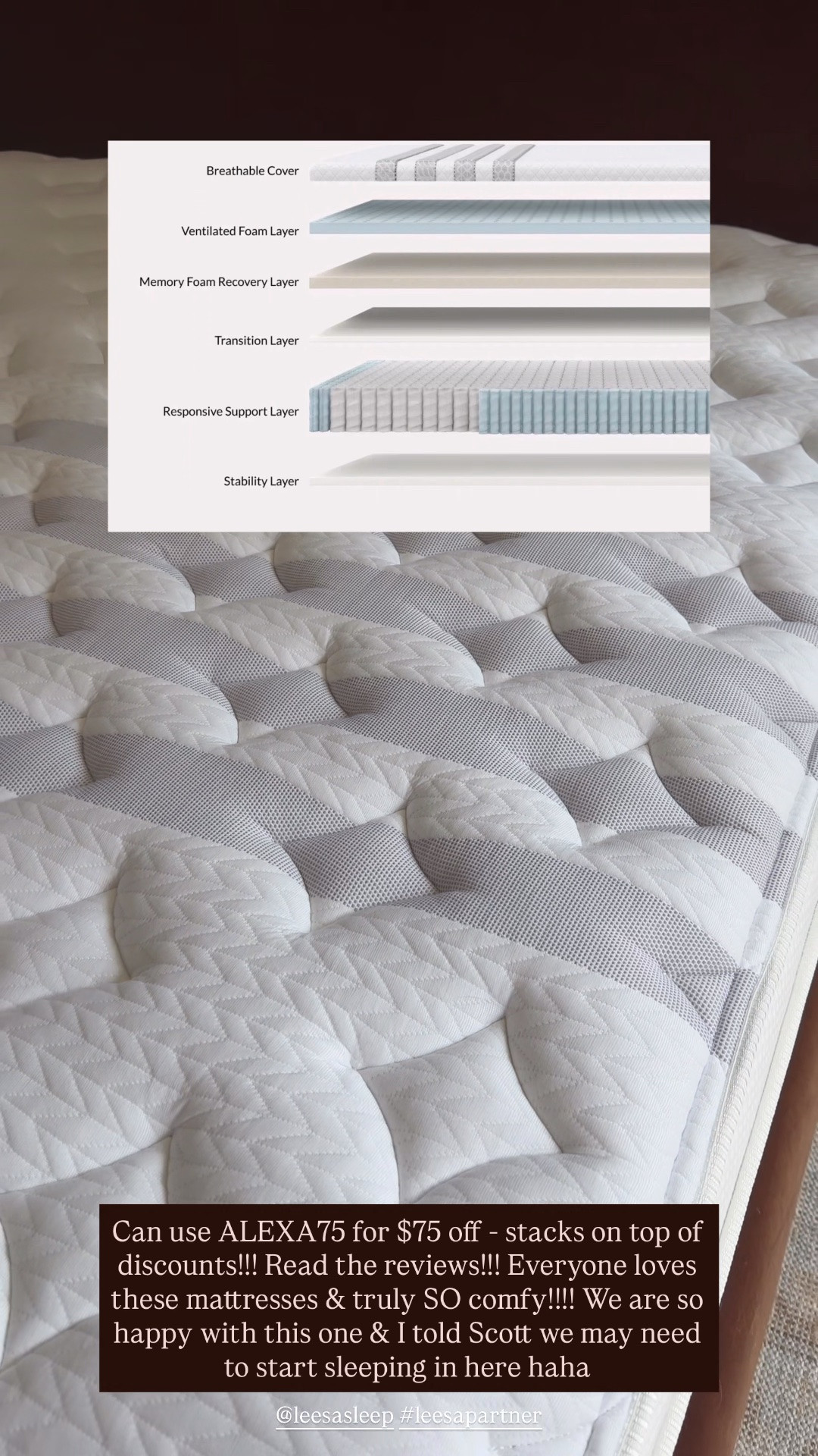 If you're needing for a new mattress, we got one from @leesasleep & it's incredible!! We did lots of research & this brand has won so many awards + reviews are fantastic!! Matresss shopping can be overwhelming, so hopefully this helps if you're on the hunt! Currently up to 30% off + extra $75 off with ALEXA75 #leesapartner

#LTKHome #LTKSaleAlert #LTKselfcare