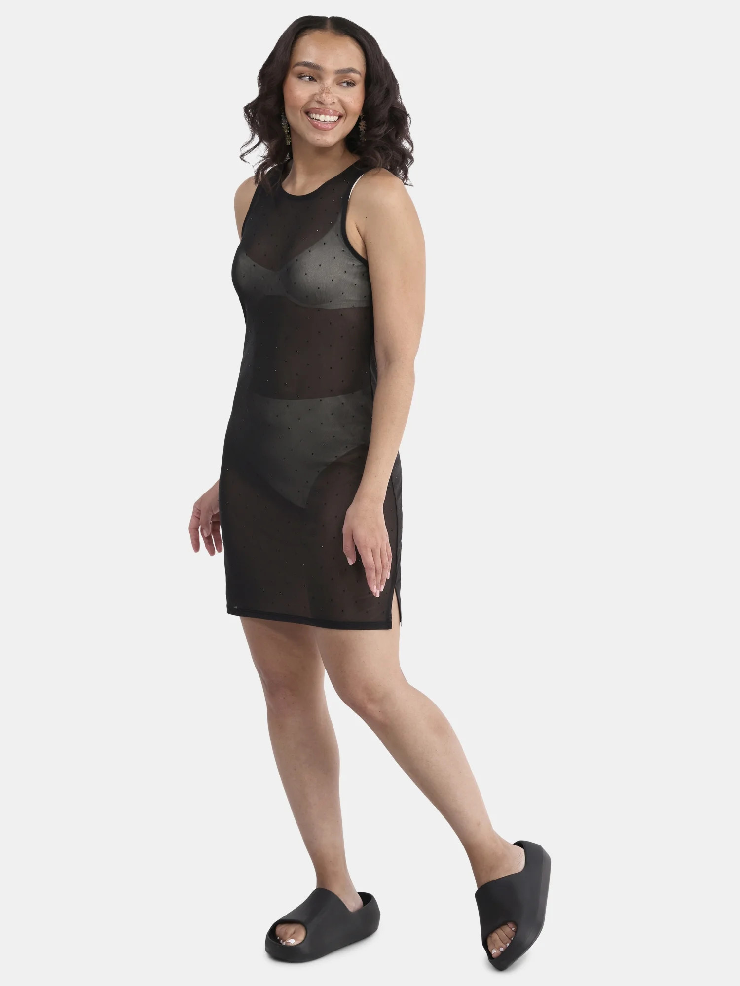 No Boundaries Women's Sheer Bling Mini Dress Coverup, Sizes XXS - XXL - Walmart.com | Walmart (US)