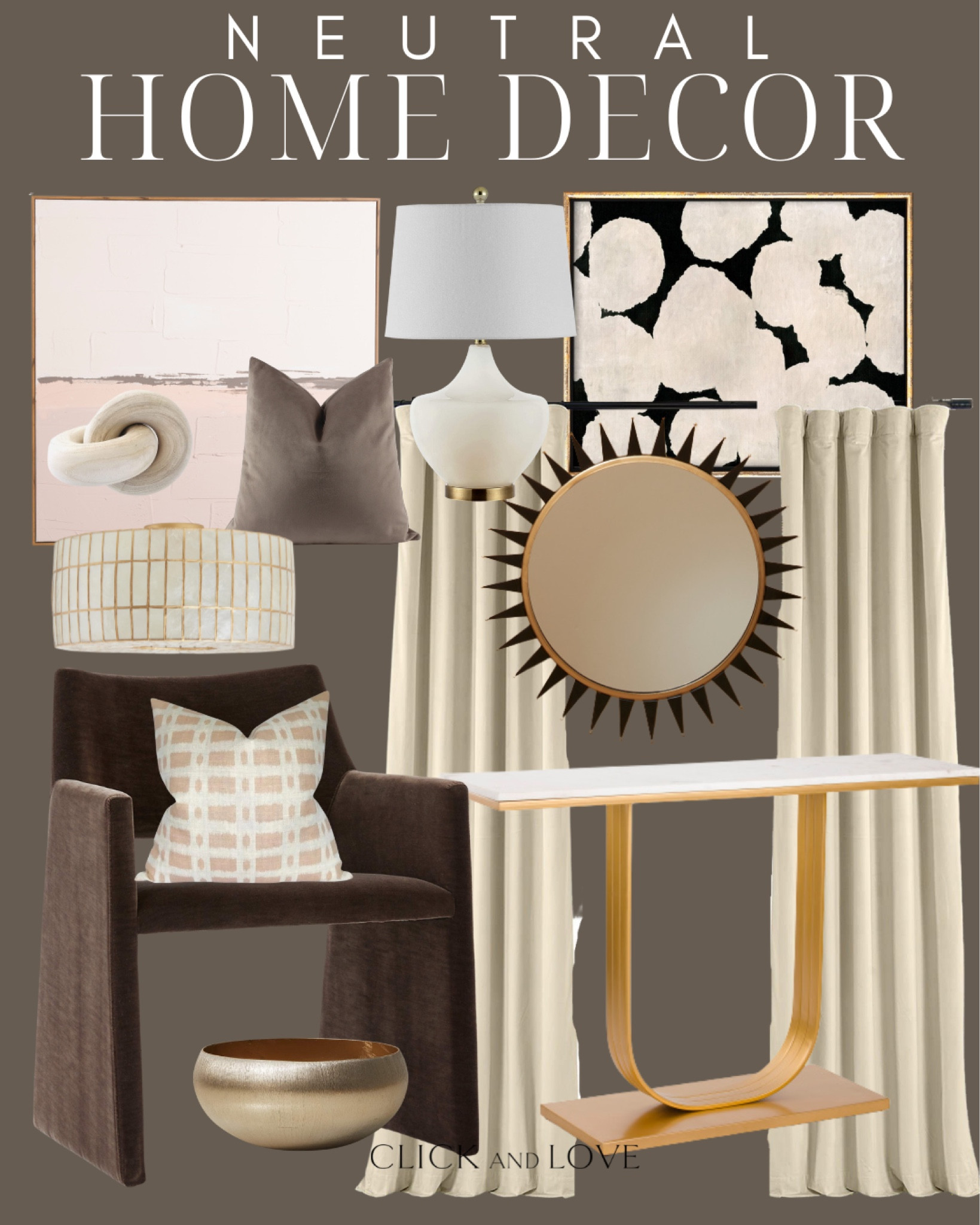 Neutral tones are perfect in any space or style! Use these pieces to add texture and dimension to your homes👏🏼

Home decor, neutral home decor, velvet dining chair, console, ceiling light, velvet pillow, Abstract art, decorative accessories, table lamp, mirror, modern home decor, transitional home decor, budget friendly home decor


#LTKsalealert #LTKstyletip #LTKhome