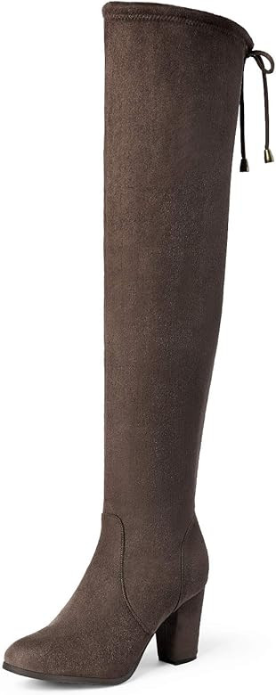 DREAM PAIRS Women's Thigh High Over The Knee Fashion Boots Block Mid Heel Long Sexy Faux Fur Boots | Amazon (US)