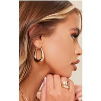 Gold Rounded Oval Hoop Earrings | PrettyLittleThing US