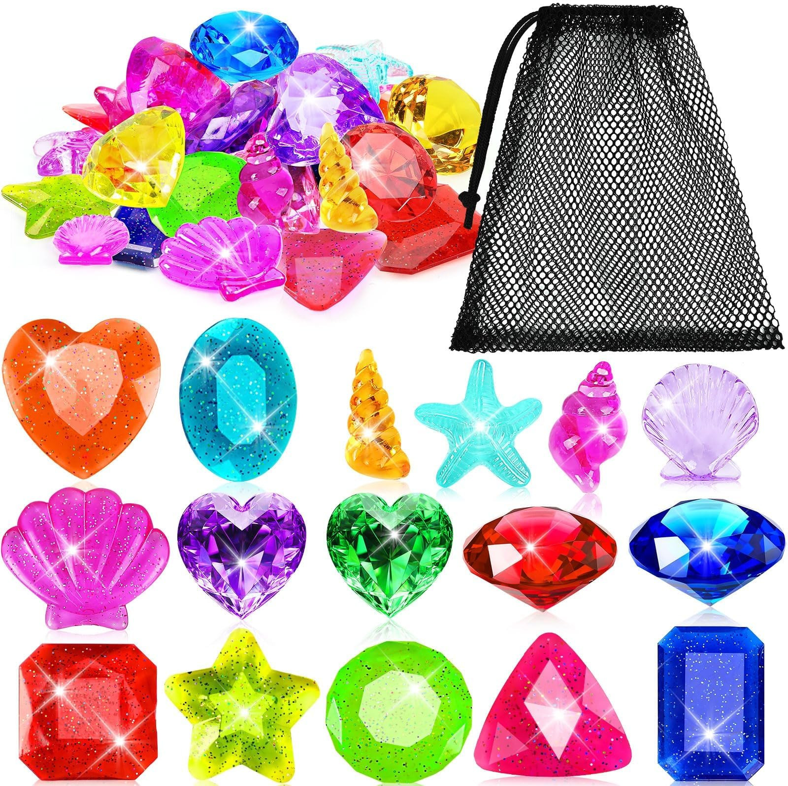 MARFOREVER 25 Pcs Diving Gem Pool Toys, Big Colorful Pool Gems Pirate Treasure Diving Gems Diamon... | Amazon (US)