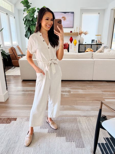 Linen jumpsuit perfect for early fall! I love the fit and how flattering it is on! Paired it with loafers for more of a fall look. Use code HKCUNG20 for 20% off! 

#LTKSeasonal #LTKstyletip