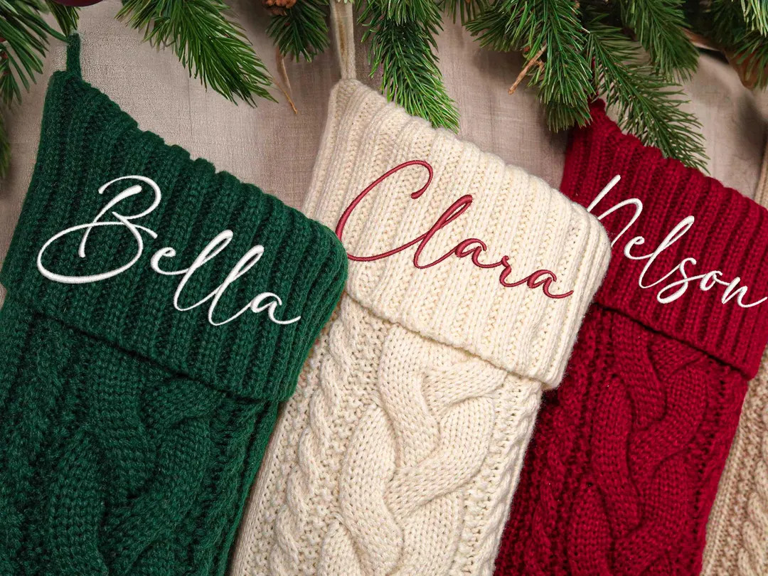 Family Christmas Stockings, Personalized Embroidered Christmas Stocking, Custom Knitted Family St... | Etsy (US)