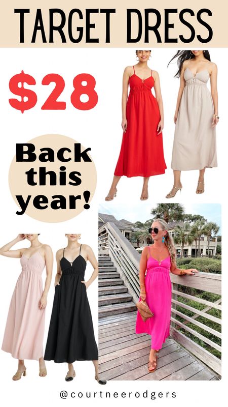 This best selling, most flattering maxi dress is back this year! I have it in black, green and pink from previous years and just ordered the tan + red! (The red will sell fast)—runs TTS, I wear a size small!

Dresses, vacation style, target, maxi dresses 

#LTKfindsunder100 #LTKsalealert #LTKstyletip