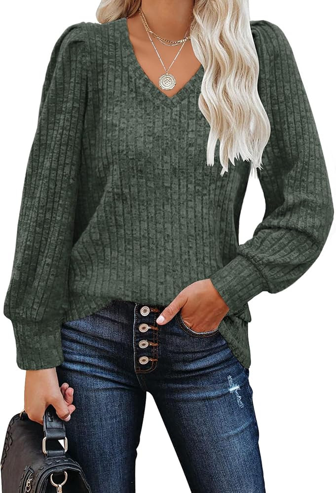 JomeDesign Sweaters for Women Long Sleeve V Neck Shirts Lightweight Casual Tunic Tops | Amazon (US)