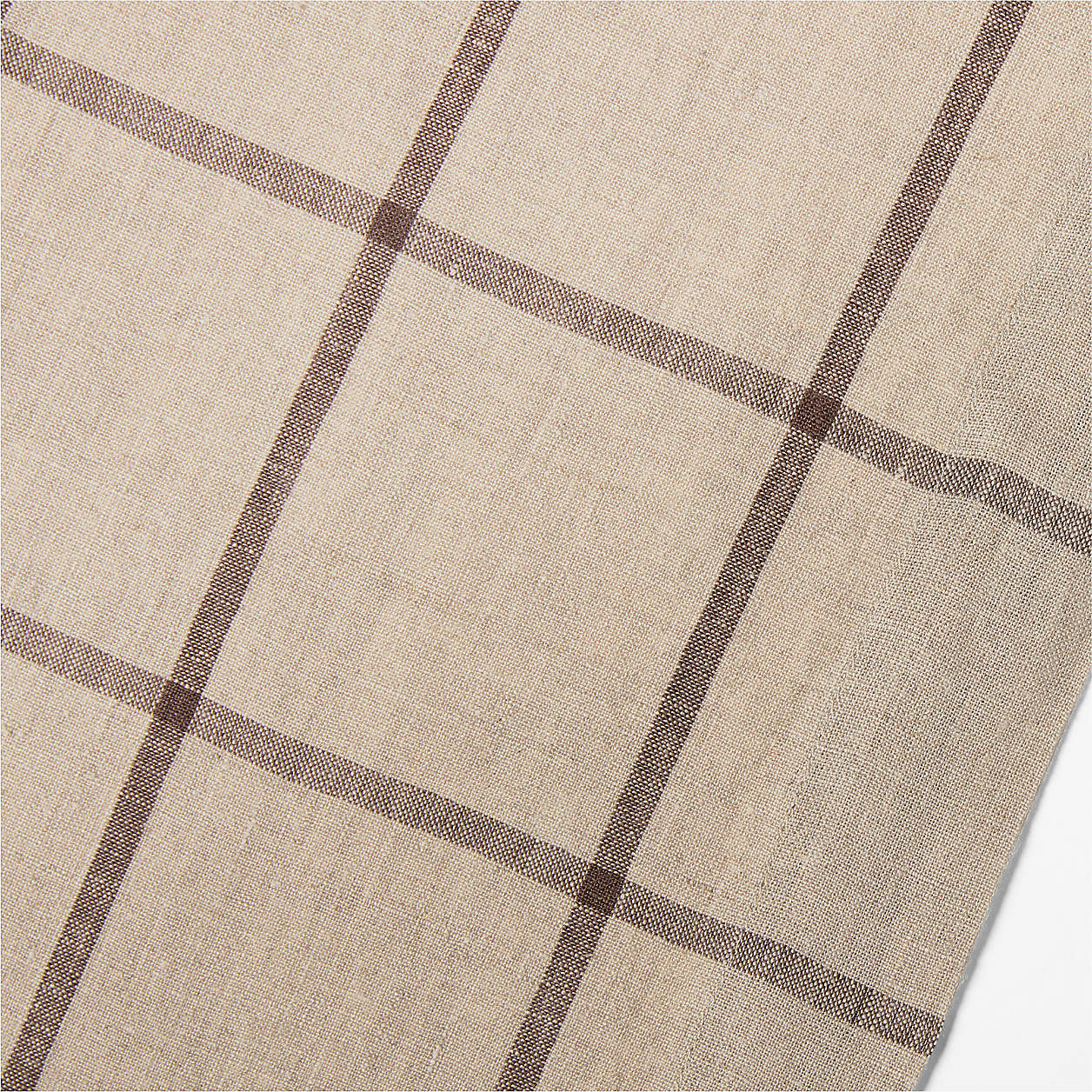 Marin 120" Natural and Earth Brown EUROPEAN FLAX -Certified Linen Windowpane Plaid Runner + Revie... | Crate & Barrel