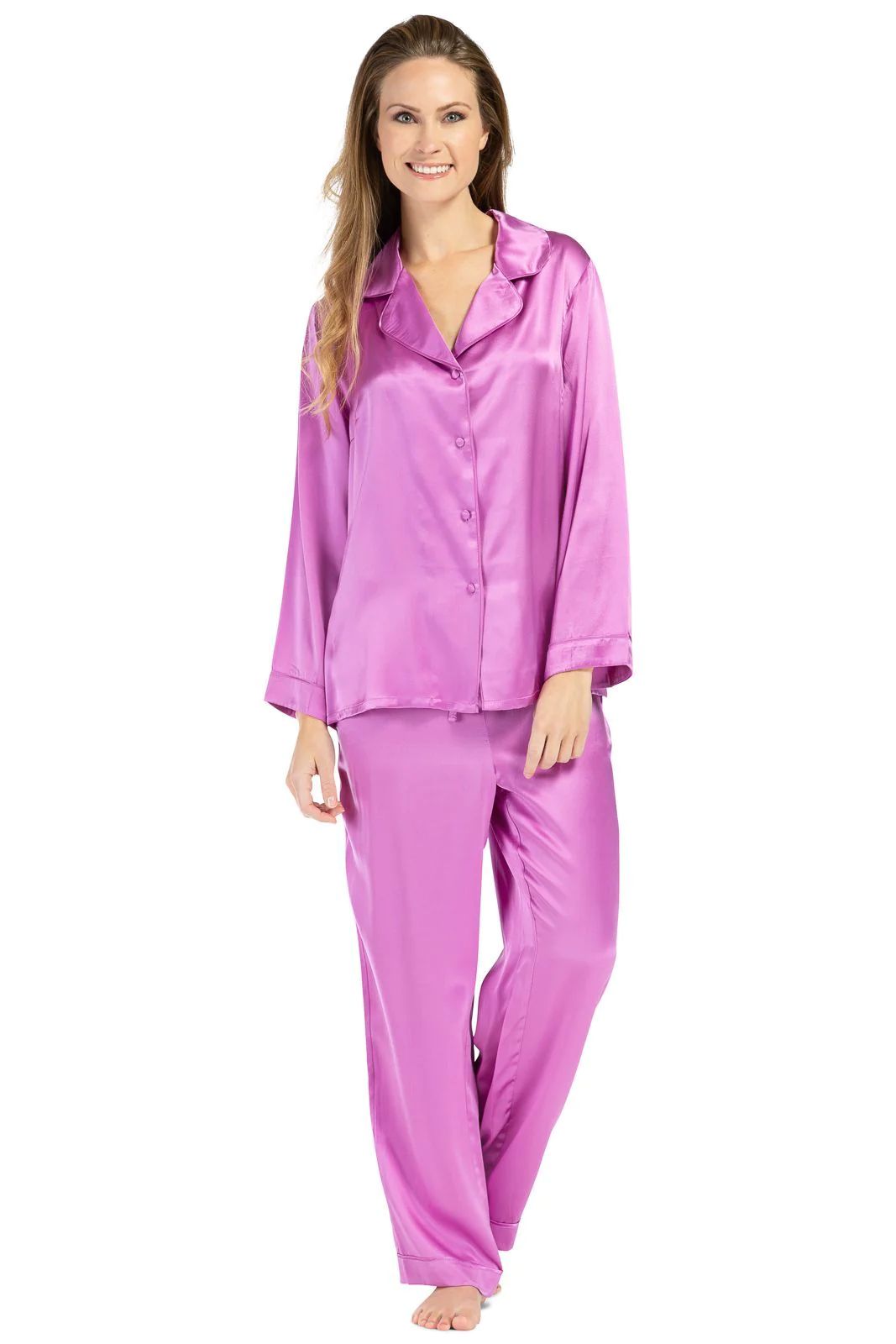 Women's 100% Mulberry Silk Classic Full Length Pajama Set with Gift Box | Fishers Finery (US)