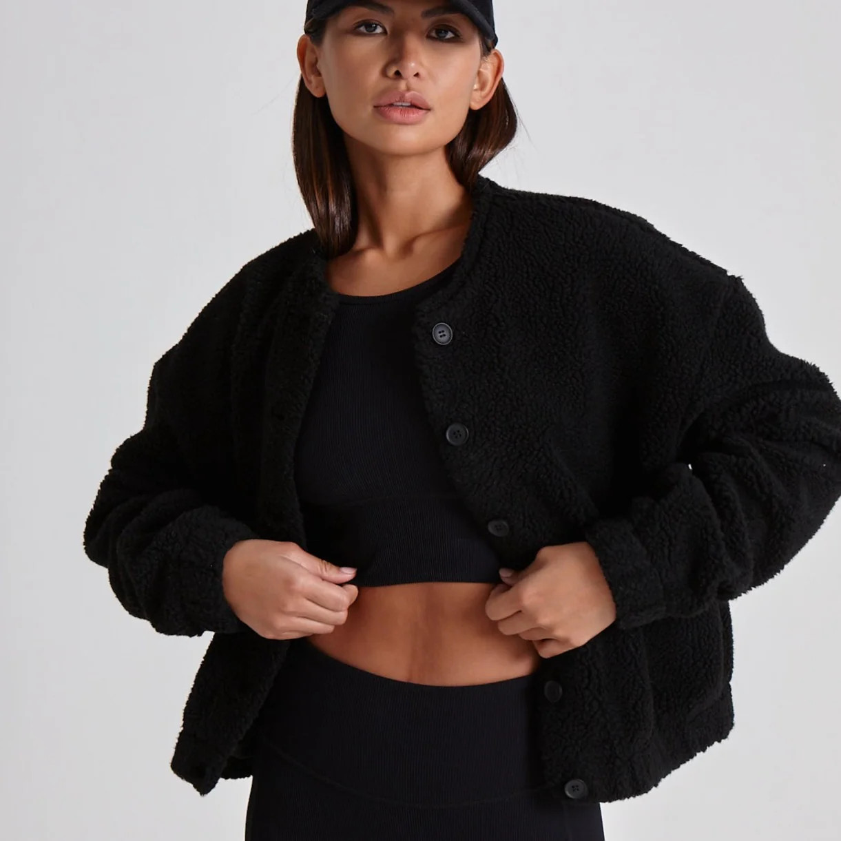 TEDDY CROPPED JACKET - BLACK | WAT The Brand