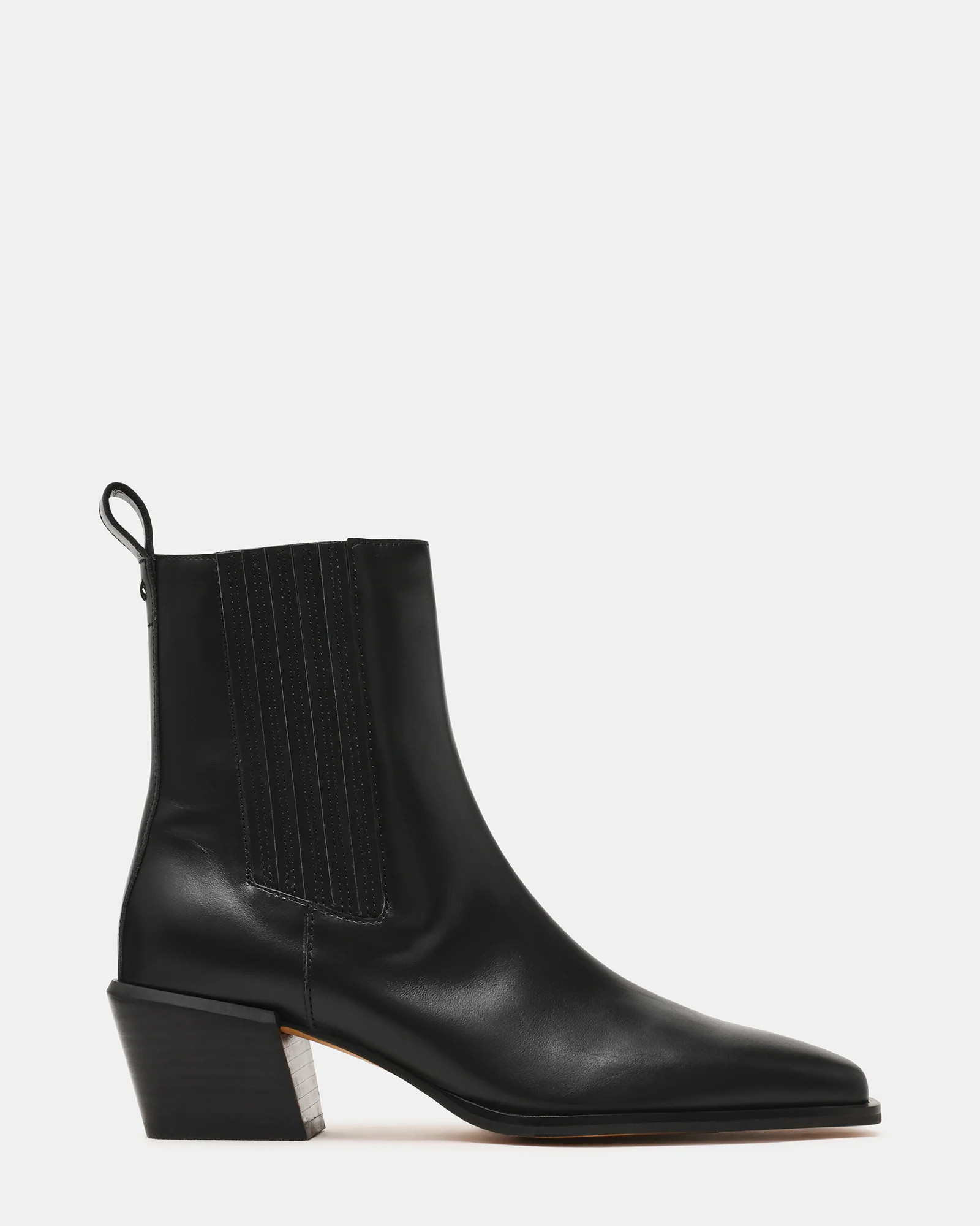 DARSEN Black Leather Square-Toe Block Heel Women's Ankle Boot | Steve Madden (US)