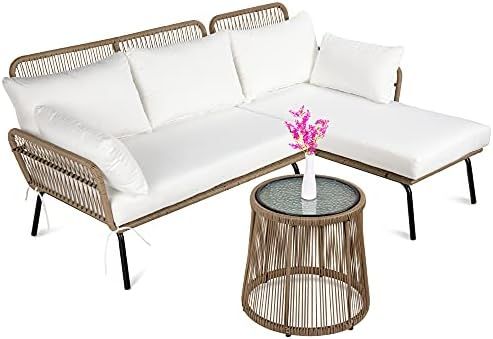 Best Choice Products Outdoor Rope Woven Sectional Patio Furniture L-Shaped Conversation Sofa Set ... | Amazon (US)