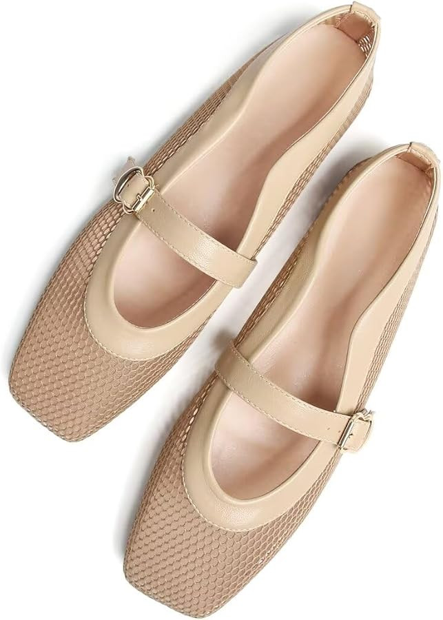 TN TANGNEST Leather Flats for Women Comfortable Square Toe Slip On Flats Soft Work Flats Retro Ma... | Amazon (US)