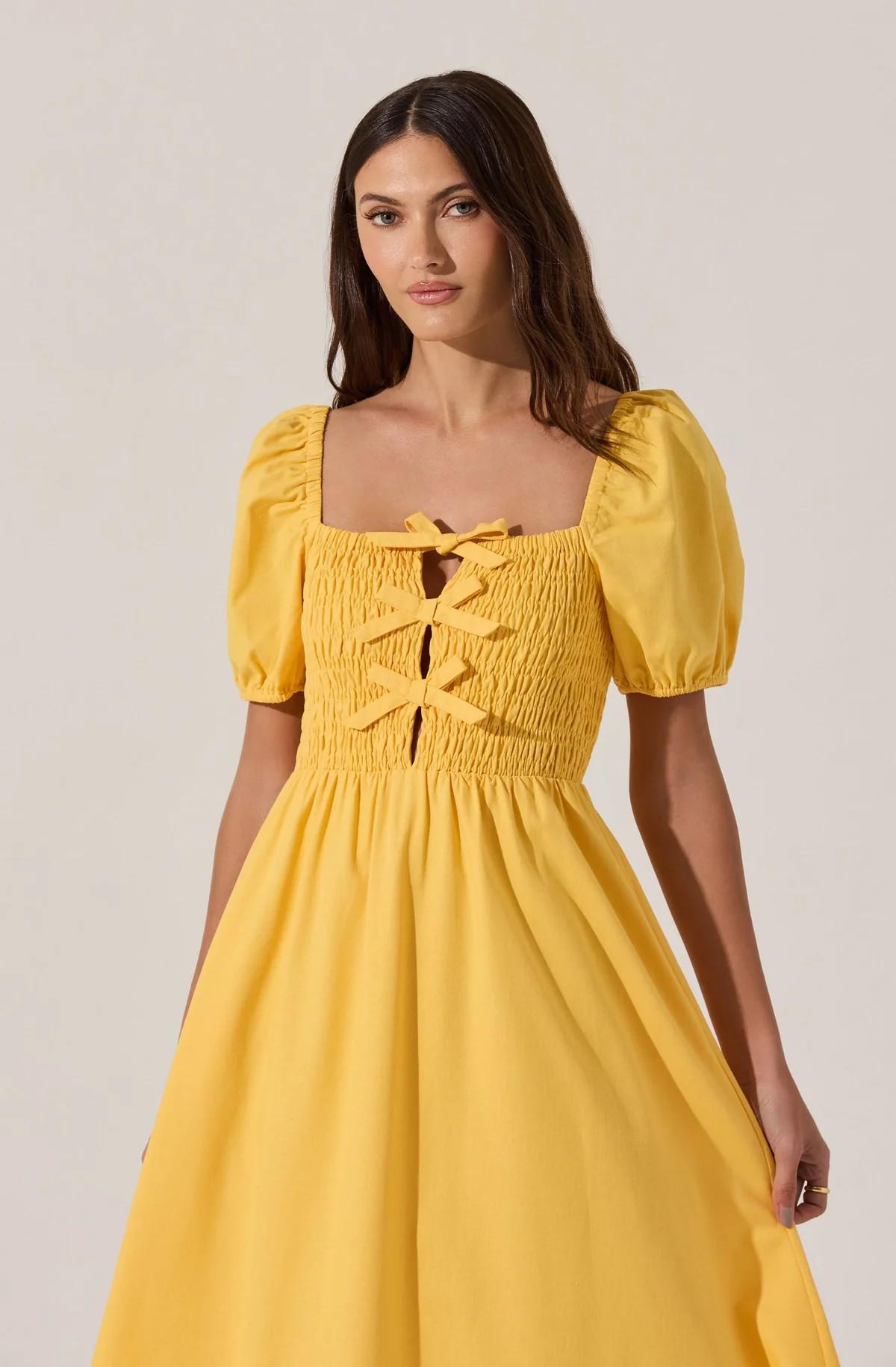 Smocked Bow Midi Dress - Mustard / XS | ASTR The Label (US)