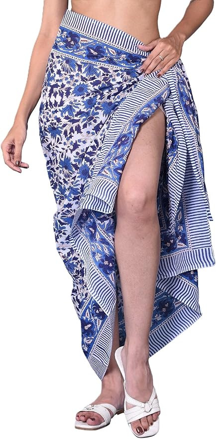 100% Cotton Hand Block Print Pareo Sarong Swimsuit Wrap Skirt Cover Up Long Women’s Apparel Fab... | Amazon (US)