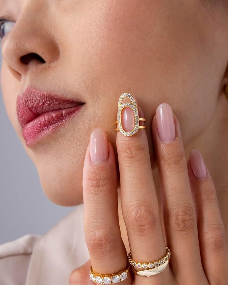 PAVOI 14K Gold Plated Manicure Nail Ring for Women | Adjustable Unique Fashion Statement Ring | Amazon (US)