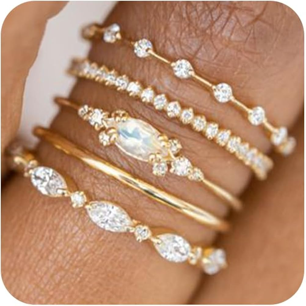 Honsny Stackable Gold Rings for Women Set Dainty 18K Gold Plated Cubic Zirconia Thumb Rings Thin ... | Amazon (US)