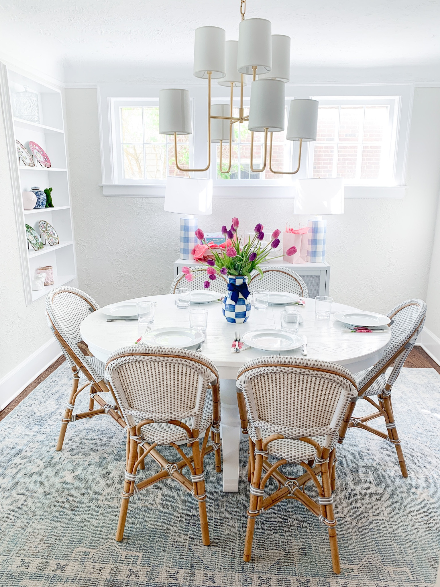 Serena & Lily 20% off with code HOMELOVE, dining room, chandelier, gingham lamps, blue rug 

#LTKhome #LTKsalealert