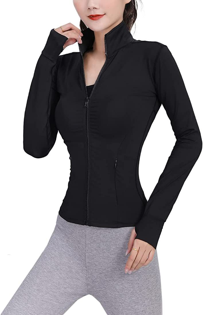 Lviefent Womens Lightweight Full Zip Running Track Jacket Workout Slim Fit Yoga Sportwear with Th... | Amazon (US)