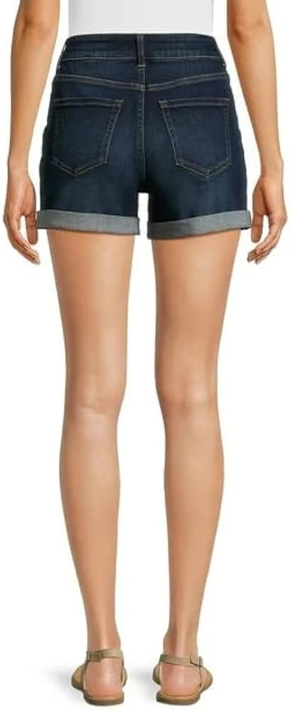 Time and Tru Women's Mid-Rise Rolled Cuff Denim Shorts | Amazon (US)