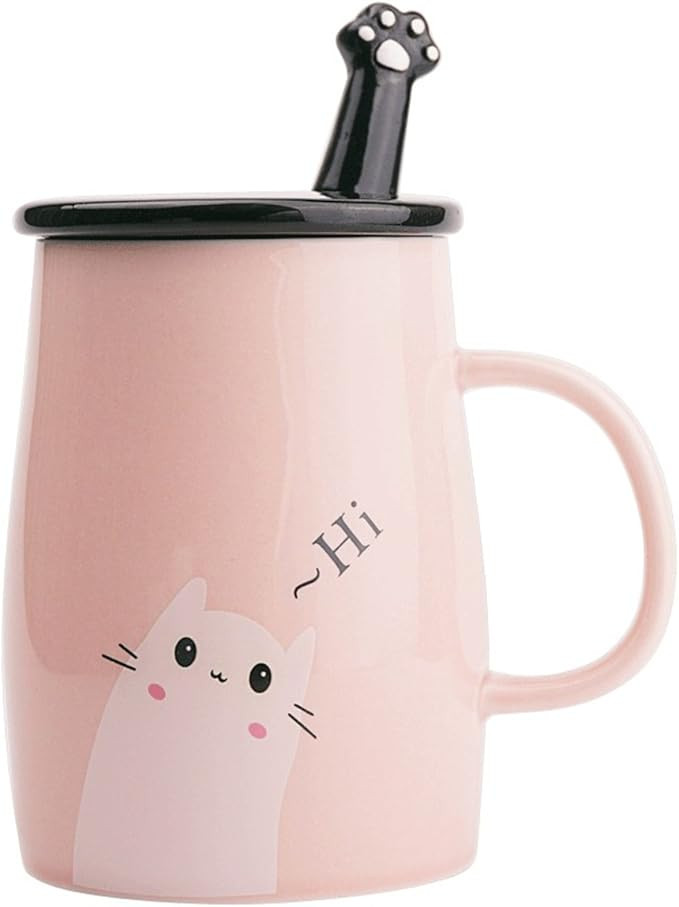 Angelice Home Pink Cute Cat Mug, Funny Ceramic Cat Coffee Cup with Spoon, Novelty Coffee Mug for ... | Amazon (CA)