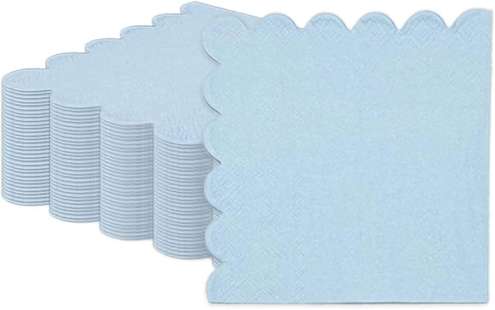 HEIPINIUYE 50 Pieces 2-ply Light Blue Napkin Disposable Scalloped Cocktail Napkins Beverage Napki... | Amazon (US)