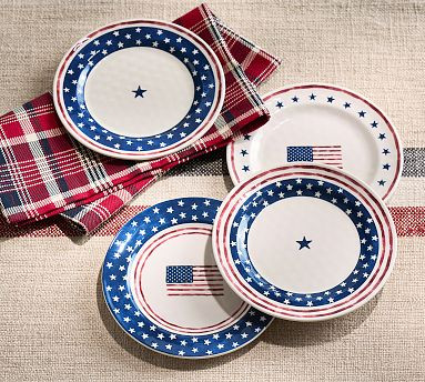 Cabana Americana Bunting Outdoor Melamine Appetizer Plate - Mixed Set of 4 | Pottery Barn (US)