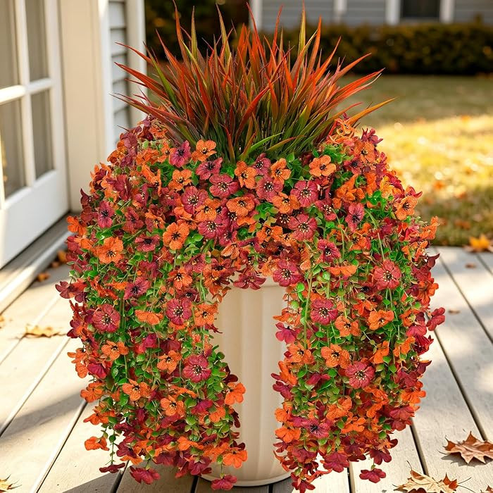 Flores artificiales colgantes de oto\u00f1o para exteriores, 4 piezas de 512 flores sint\u00e9tic... | Amazon (US)