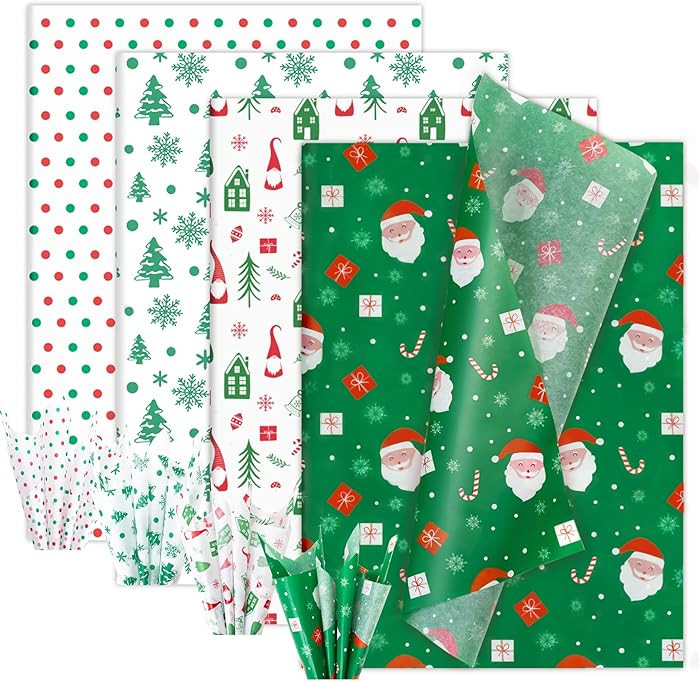 Larcenciel Christmas Tissue Paper, 60 Sheets Vintage Green and Red Tissue Paper for Gift Bags Gif... | Amazon (US)