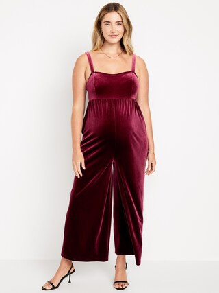 Maternity Fit &amp; Flare Sleeveless Velvet Jumpsuit | Old Navy (US)