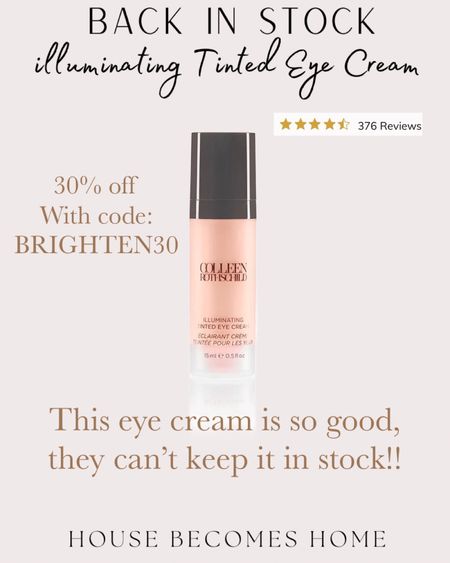 The best selling Illuminating eye cream is back in stock!! Use code: BRIGHTEN30 for 30% off!! 

#LTKbeauty #LTKsalealert #LTKover40
