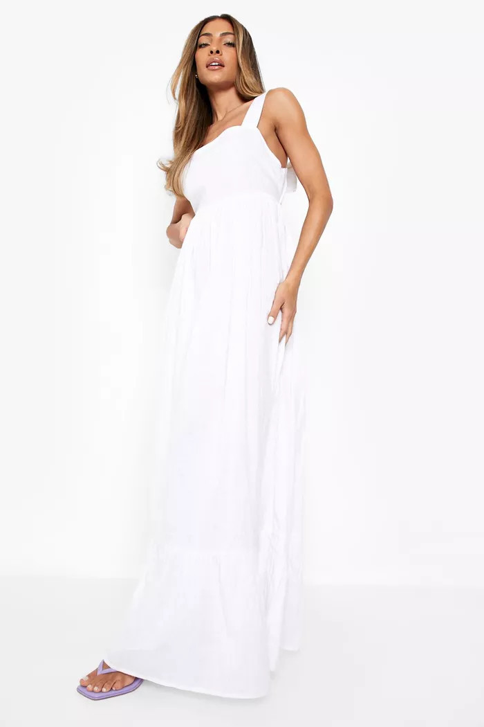 Linen Tie Back Strappy Maxi Dress | Boohoo.com (US & CA)