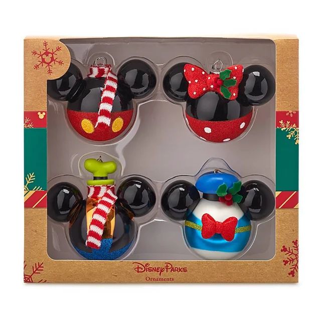 Disney Parks Mickey and Friends Scarf Glitter Holiday Christmas Ornament Set Box | Walmart (US)