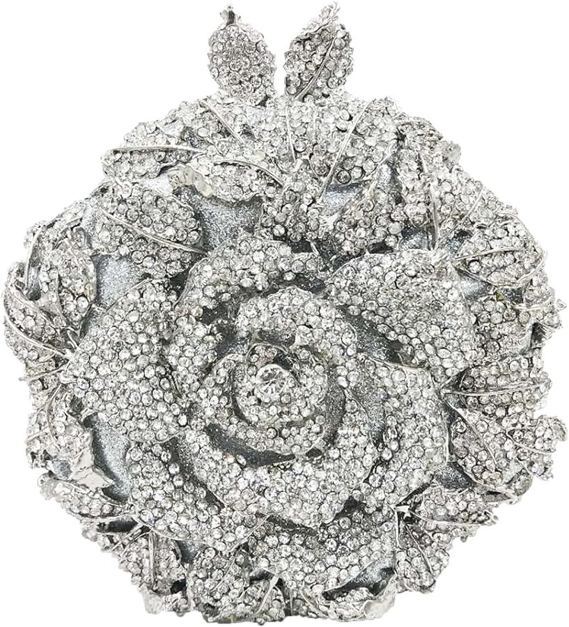 Boutique De FGG Round Shape Rose Flower Crystal Clutch Purses for Women Formal Evening Bags Weddi... | Amazon (US)