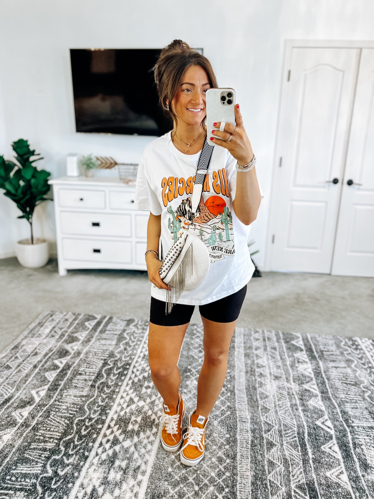Maternity style you’ll see me in all summer. Bike shorts + a graphic tee 👌 sized up 1 to the M in the tee and biker shorts tts. Vans are showing oos so I linked a few other cute options! 

#LTKbump #LTKSeasonal #LTKstyletip