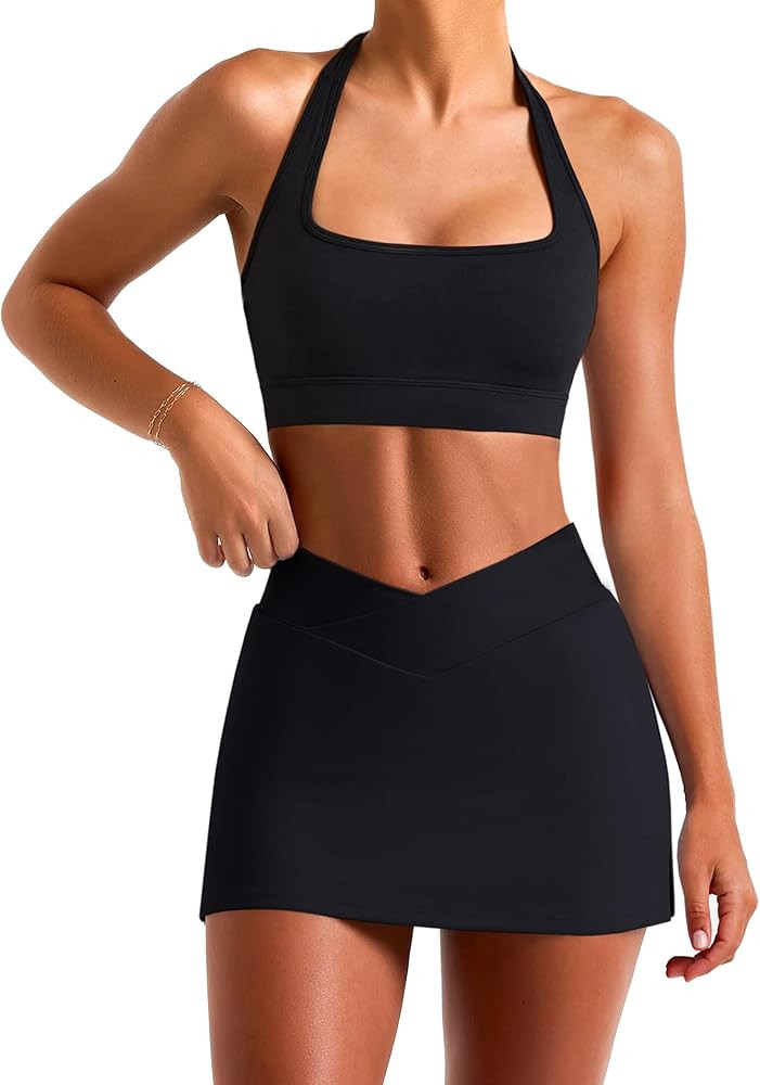 Two Piece Tennis Skirt Sets for Women 2 Piece Mini Skirt Set Going out Golf Skort Athletic Skirt | Amazon (US)