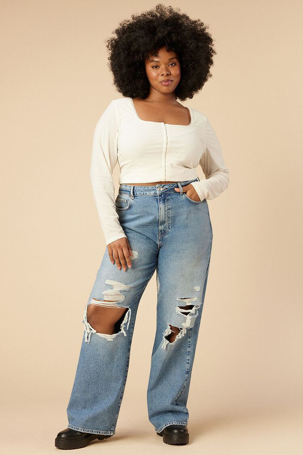 Plus Size Destroyed 90s-Fit Jeans | Forever 21 (US)