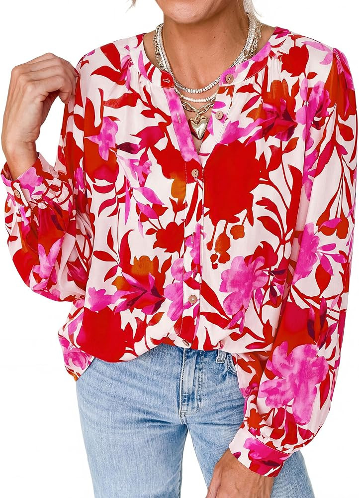 PRETTYGARDEN Women's Floral Button Down Blouse 2026 Fall Fashion Dressy Casual Long Sleeve Shirts... | Amazon (US)