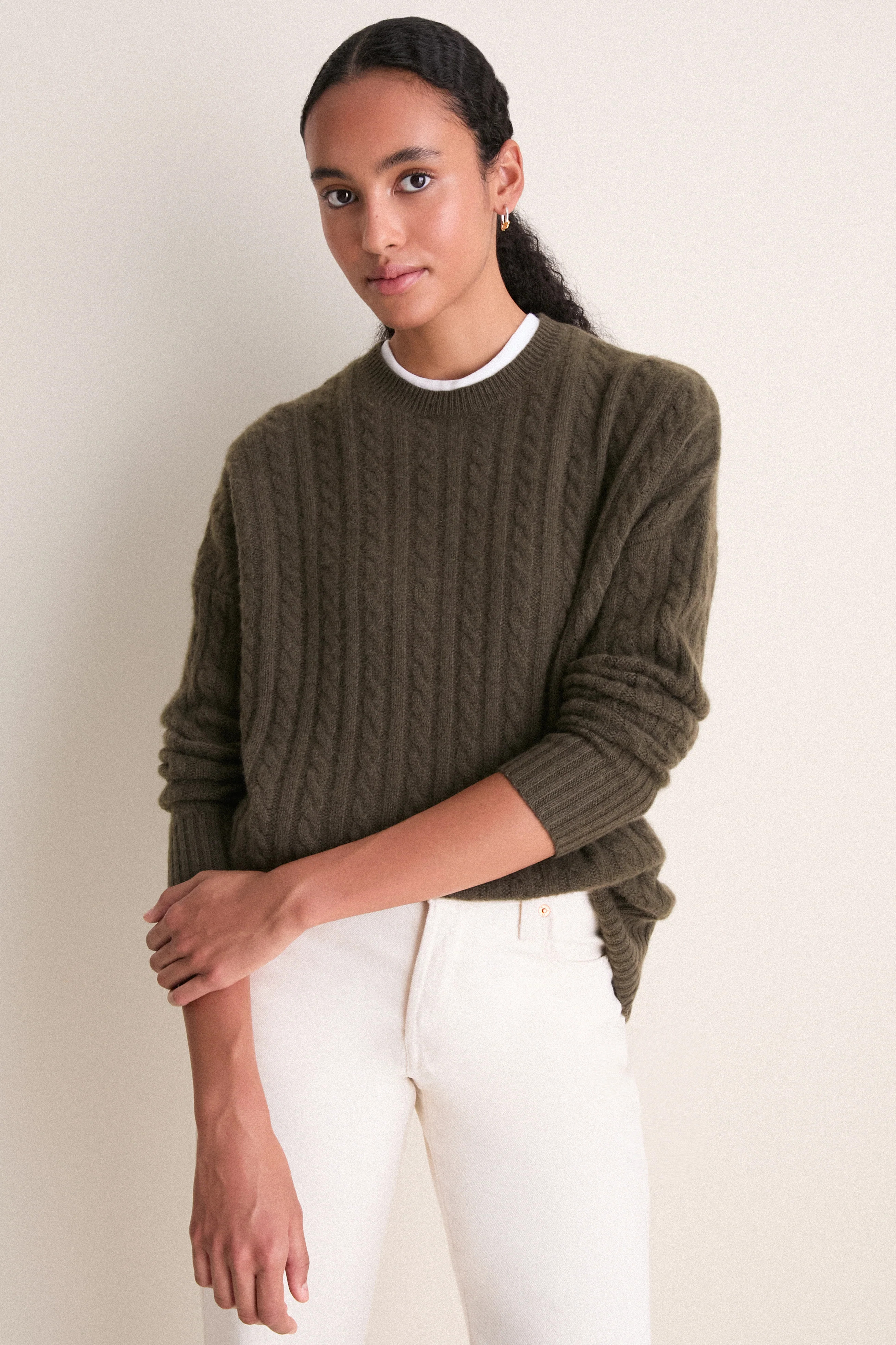 Olive Cable Knit Boyfriend Colin Crewneck | Tuckernuck (US)