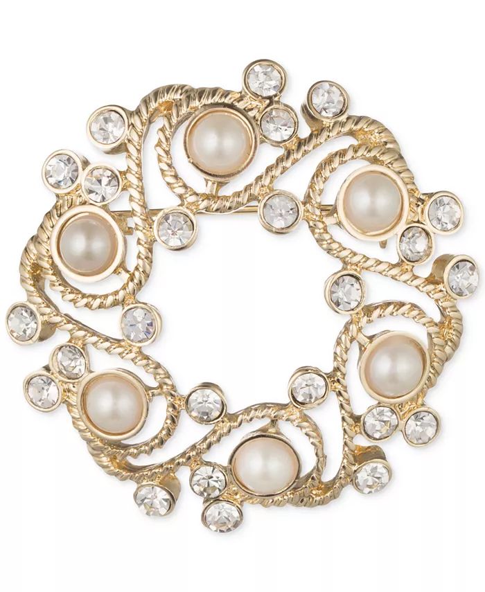 Anne Klein Gold-Tone Imitation Pearl and Crystal Wreath Pin, Created for Macy's & Reviews - All F... | Macys (US)