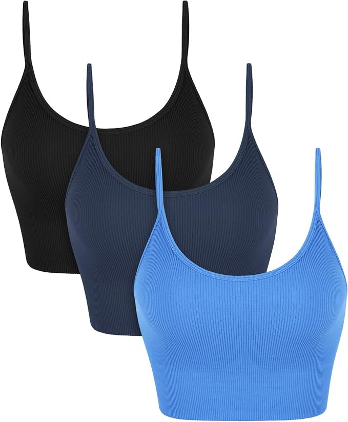 ODODOS Seamless Sports Bra for Women Ribbed Camisoles Non Padding Yoga Bra Crop Tank Tops | Amazon (US)