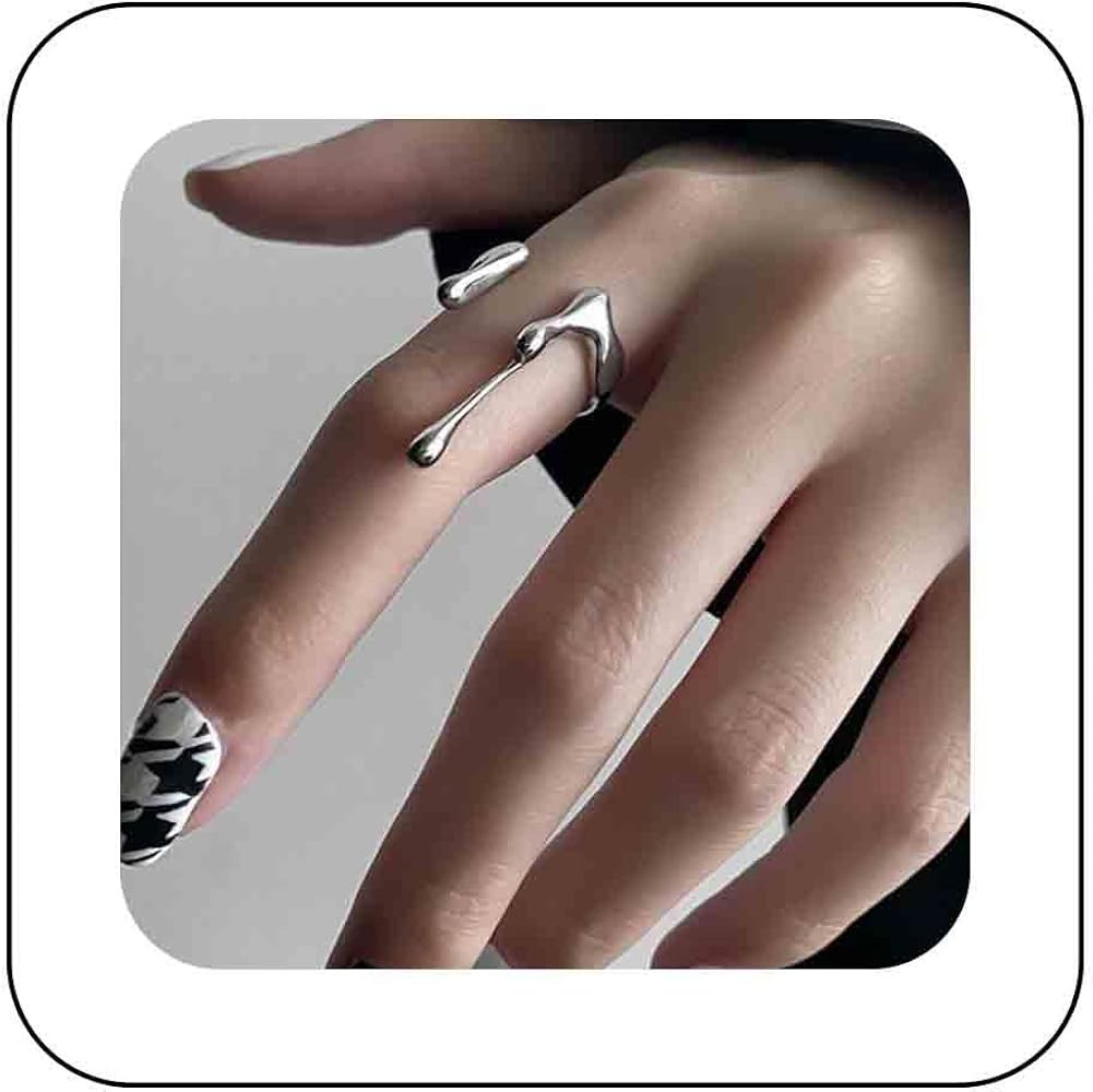 Minimalist Silver Irregular Ring Liquid Open Ring Adjustable Silver Dripping Ring Metal Irregular... | Amazon (US)