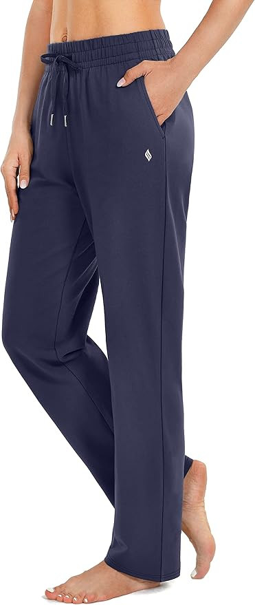 SANTINY Women's Cotton Sweatpants Yoga Lounge Casual Pants Open Bottom Sweat Pants for Women with... | Amazon (US)