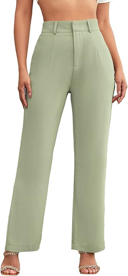 MakeMeChic Women's Summer Solid High Waist Wide Leg Trousers Office Work Pants | Amazon (US)