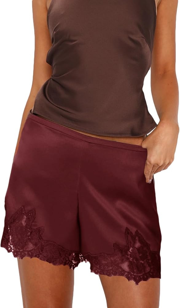 Women Lace Satin Shorts Y2k Cute Coquette Silk Boxers Micro Mini Shorts Lounge Slip Pjs Bottoms S... | Amazon (US)