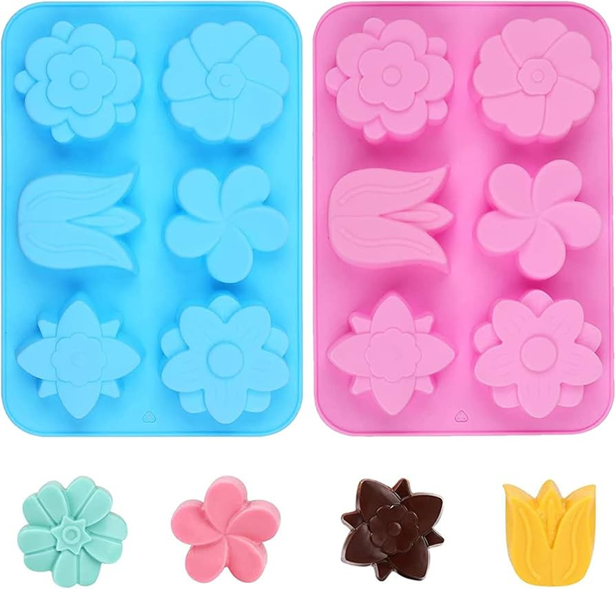 2 Pack Silicone Fancy Soap Molds 6 Cavity Handmade Flowers Shaped Pans for Cake Chocolate Cupcake... | Amazon (US)