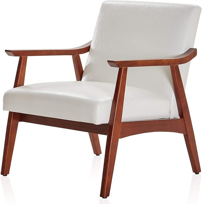 BELLEZE Mid-Century Modern Accent Chair Living Room Upholstered Faux Leather Armchair with Wood L... | Amazon (US)