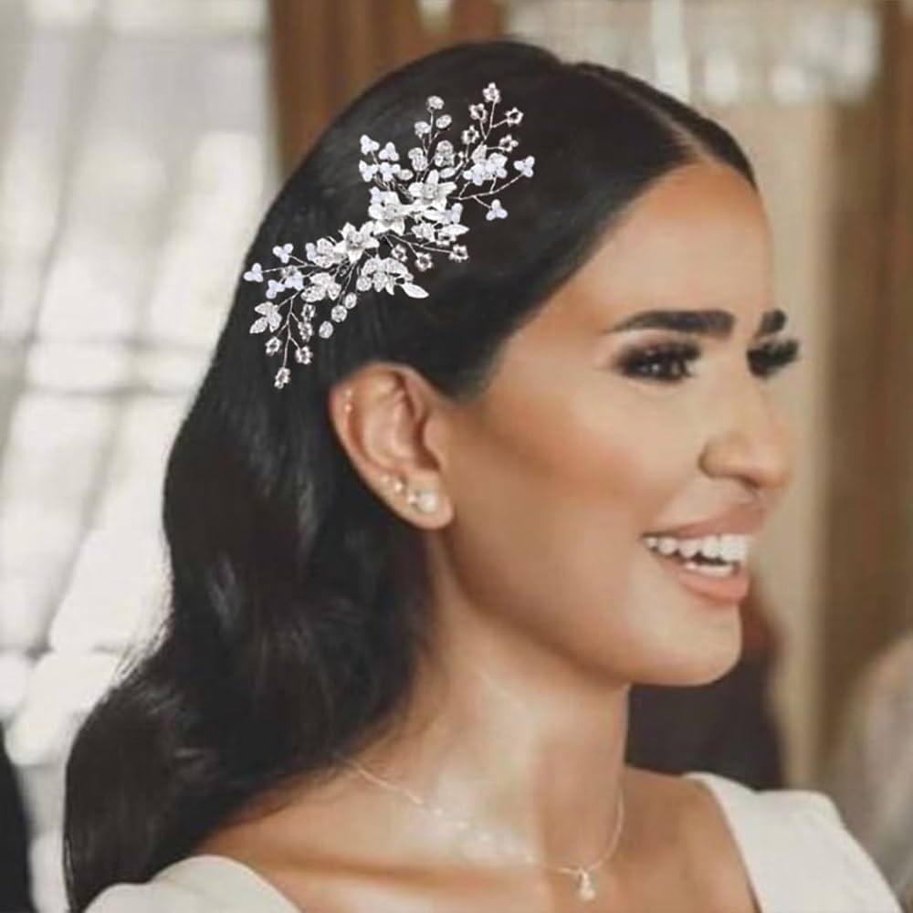 Catery Flower Bride Wedding Hair Comb Silver Rhinestones Hair Side Comb Bridal Hair Clips Hair Ac... | Amazon (US)