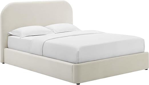 Modway Keynote Modern Queen Bed Frame with Curve Shaped Headboard in Alabaster, Upholstered in Pe... | Amazon (US)