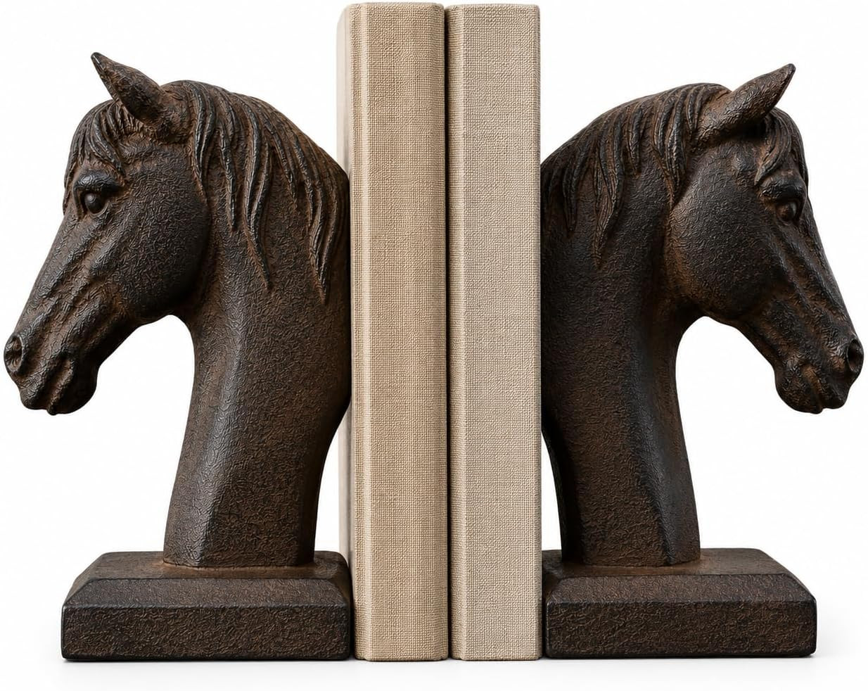 Comfy Hour Farmhouse Collection 5" Length 7" Height Set 2 Horse Head Art Bookends, 1 Pair, Antique Style, Heavy Weight, Brown Rust Effect, Polyresin | Amazon (US)